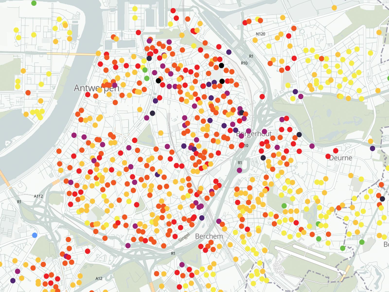 Kaart Antwerpen luchtkwaliteit